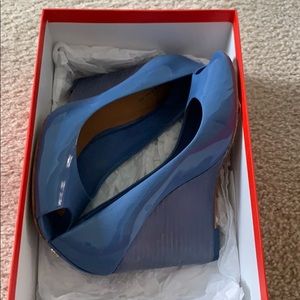 Coach Lavelle Patent Peep-toe Wedge. Size 7.
